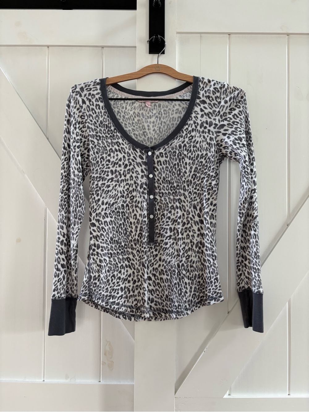 Victoria's Secret Thermal Henley Leopard Print Long Sleeve Top